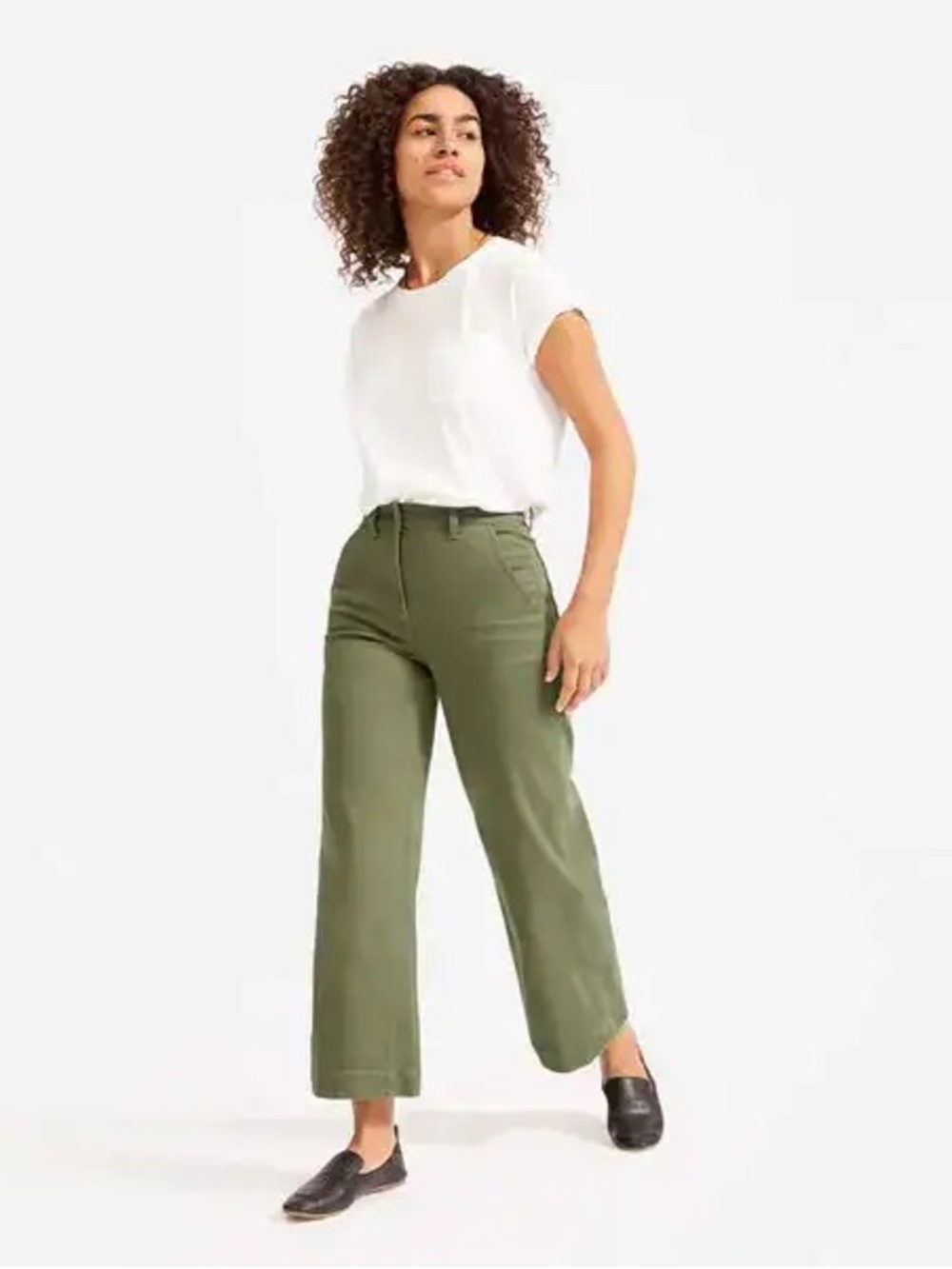 Everlane Women's Wide-Leg Crop Pant In Olive Green Size 6